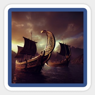 Viking Raiders on Longships Sticker